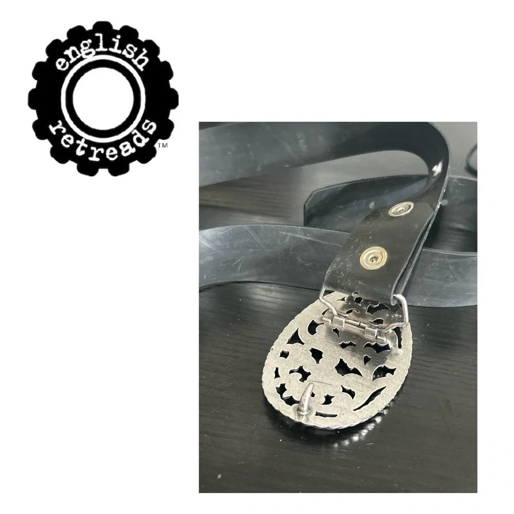 English Retreads Recycled Rubber Tire Belt with Decorative‎ Floral Belt Buckle
